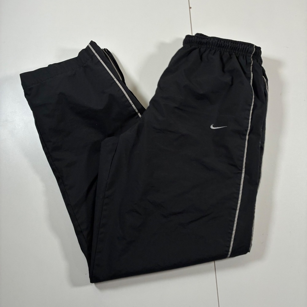 Vintage Nike Lined Track Pants Medium Black Mesh Zipper Cuffs 90s Y2K Gray Tag
